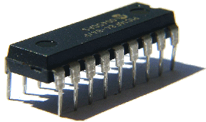Bild eines Chips im Gehäuse - Quelle http://de.wikipedia.org/wiki/Integrierter_Schaltkreis